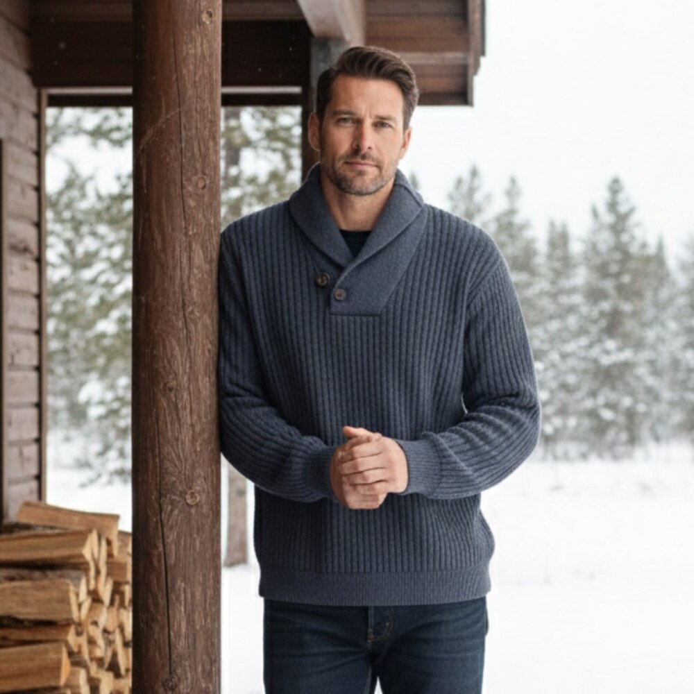 Duluth Trading Co Men’s 3XL Heavy Cotton Wool Ribbed Sweater Lodge Cabin